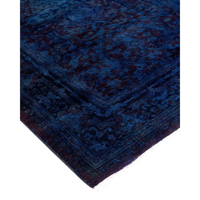 Overton Hand Knotted Wool Vintage Inspired Modern Contemporary Overdyed Blue Runner Rug - 2' 7" x 12' 0"