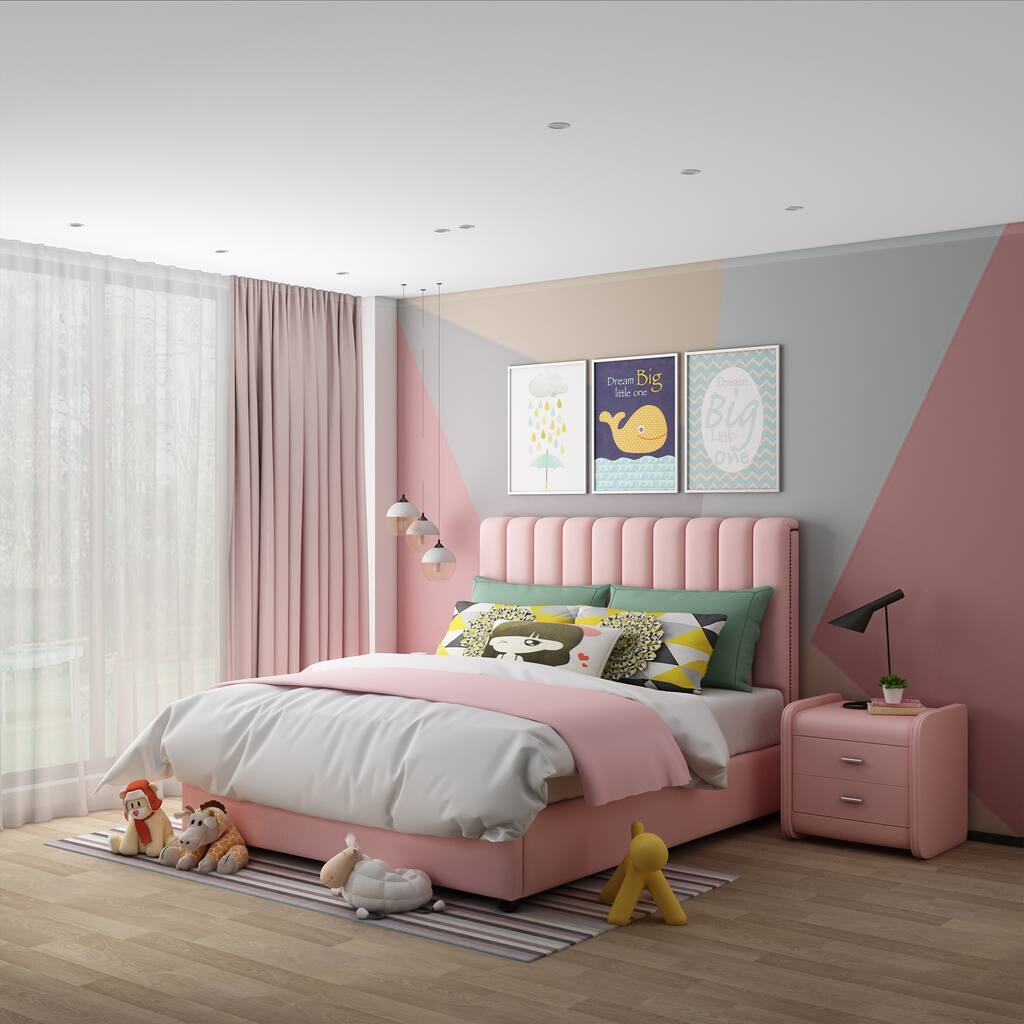 Twin Bed Frame with Storage And Headboard Faux Leather, Upholstered Platform Bed Frame