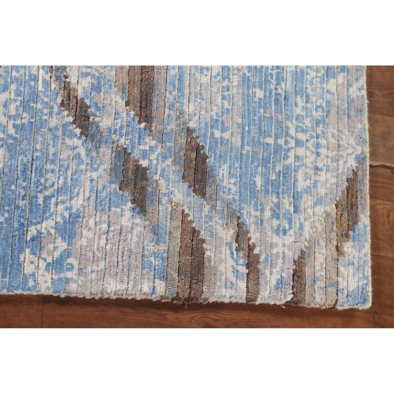 All-Over Striped Abstract Modern Accent Rug Handmade Wool Carpet - 2'8"x 4'8"
