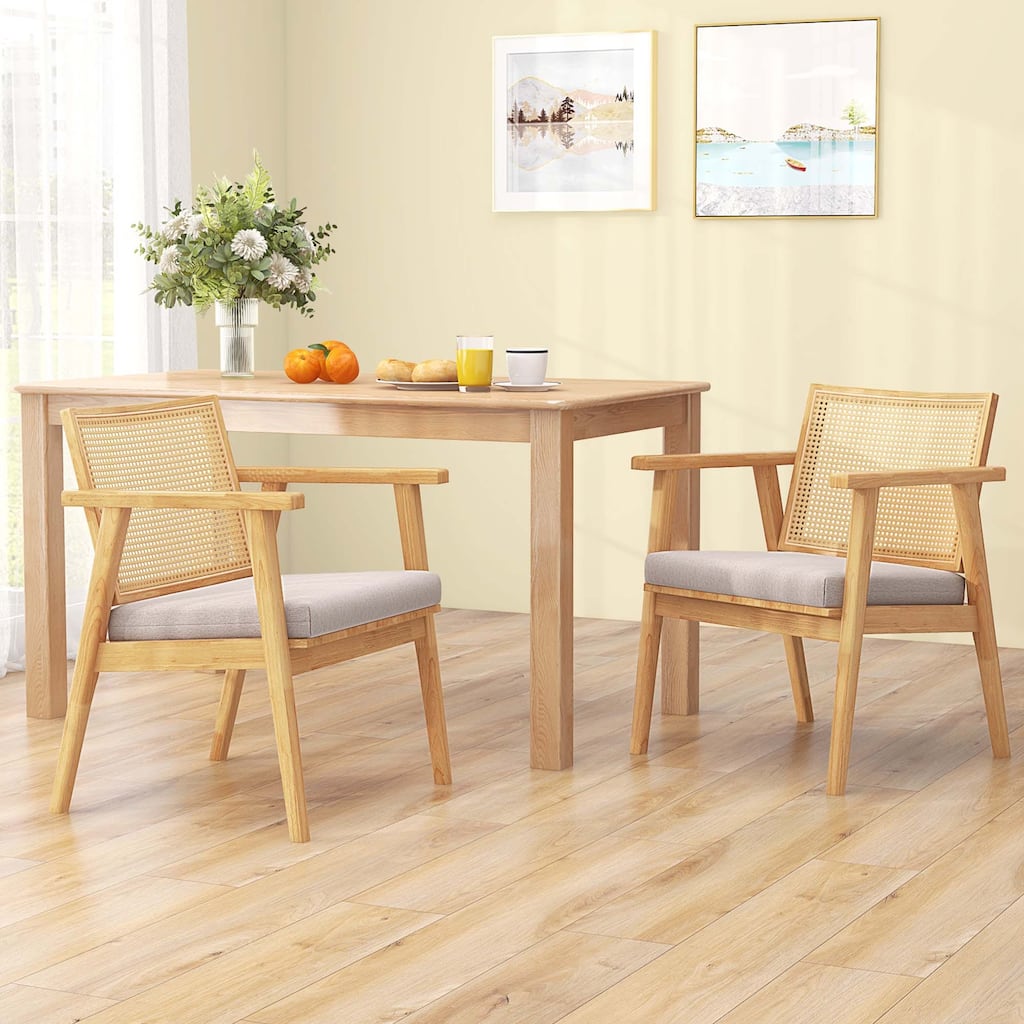 Set of 2/4 Comfy Cane Lounge Armchairs with Rattan Back & Cushion