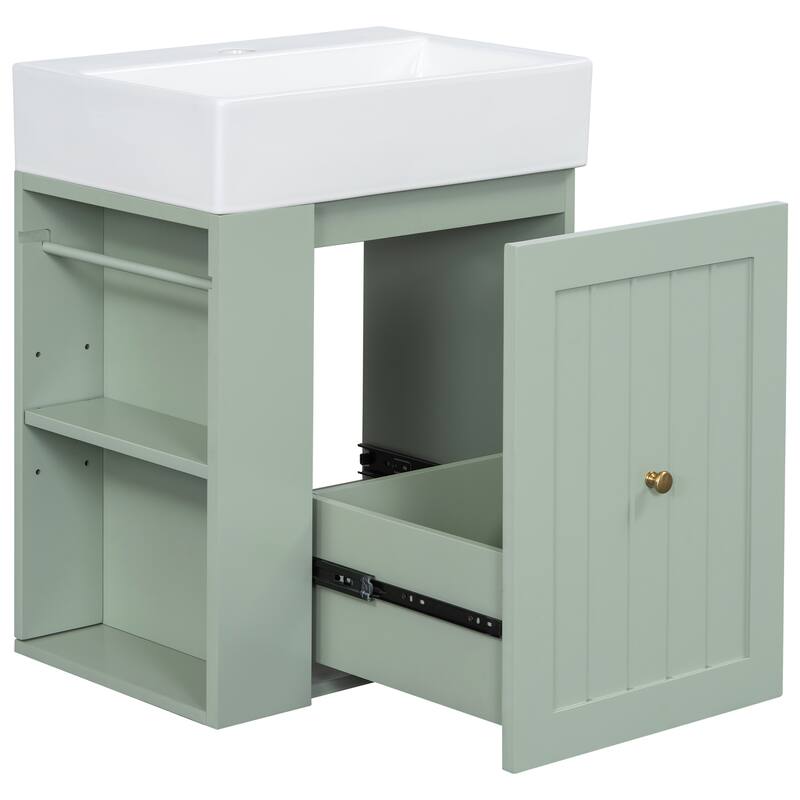 GDF Studio - Lizzar Modern 20-Inch Bathroom Vanity with Ceramic and Side Shelf