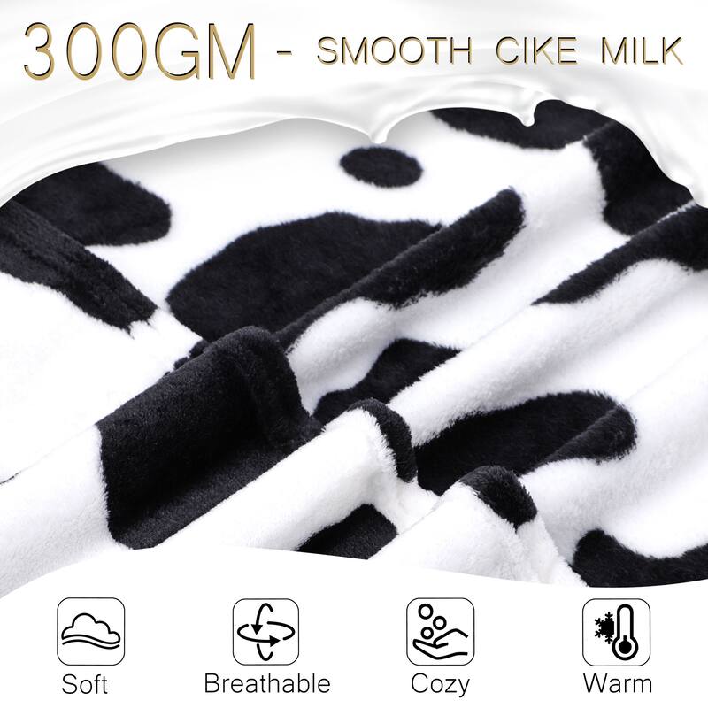 Cow Printed Flannel Throw Blanket Soft 300GSM Lightweight Sofa Bed