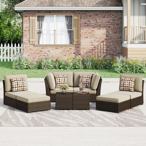 slide 2 of 15, Corvus Oreanne 8-piece Brown Wicker Sectional Patio Furniture Set Brown - Beige