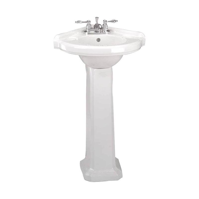 Portsmouth White Porcelain Corner Pedestal Sink with Overflow and 4 in. Centerset Faucet Holes