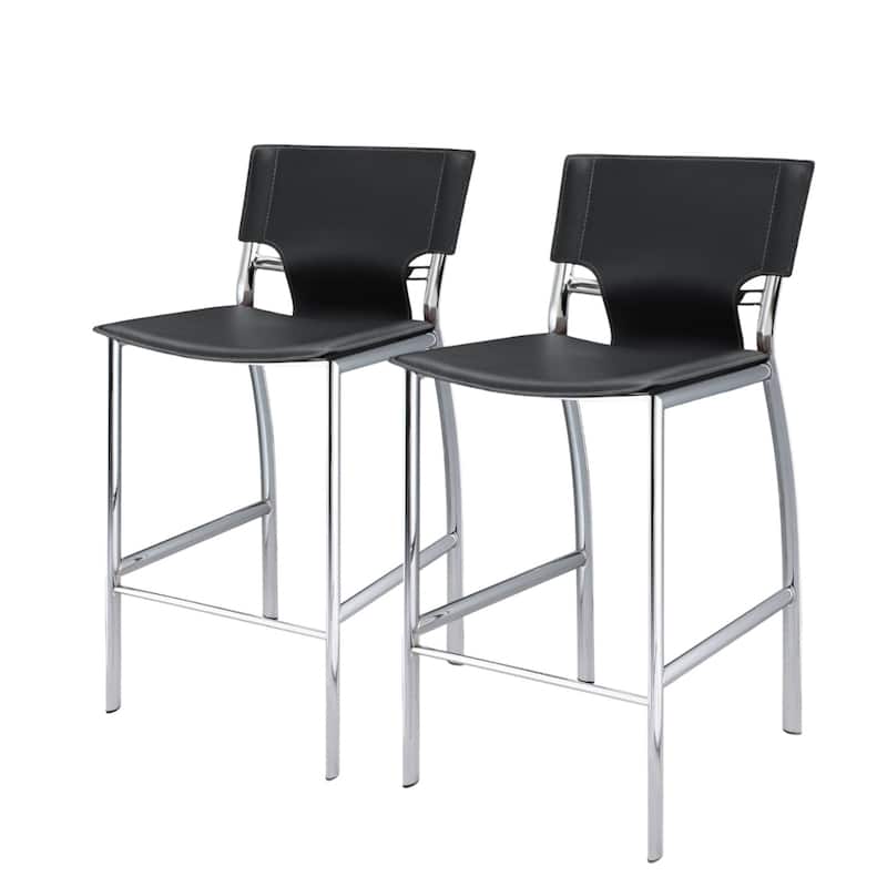 Set of 2 25 Inch Faux Leather Metal Counter Height Bar Chairs - 17” x 17” x 36”