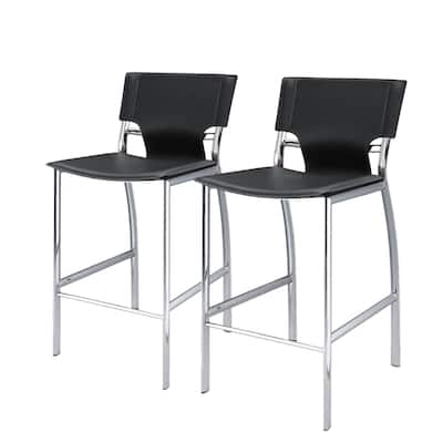 Set of 2 25 Inch Faux Leather Metal Counter Height Bar Chairs - 17” x 17” x 36”