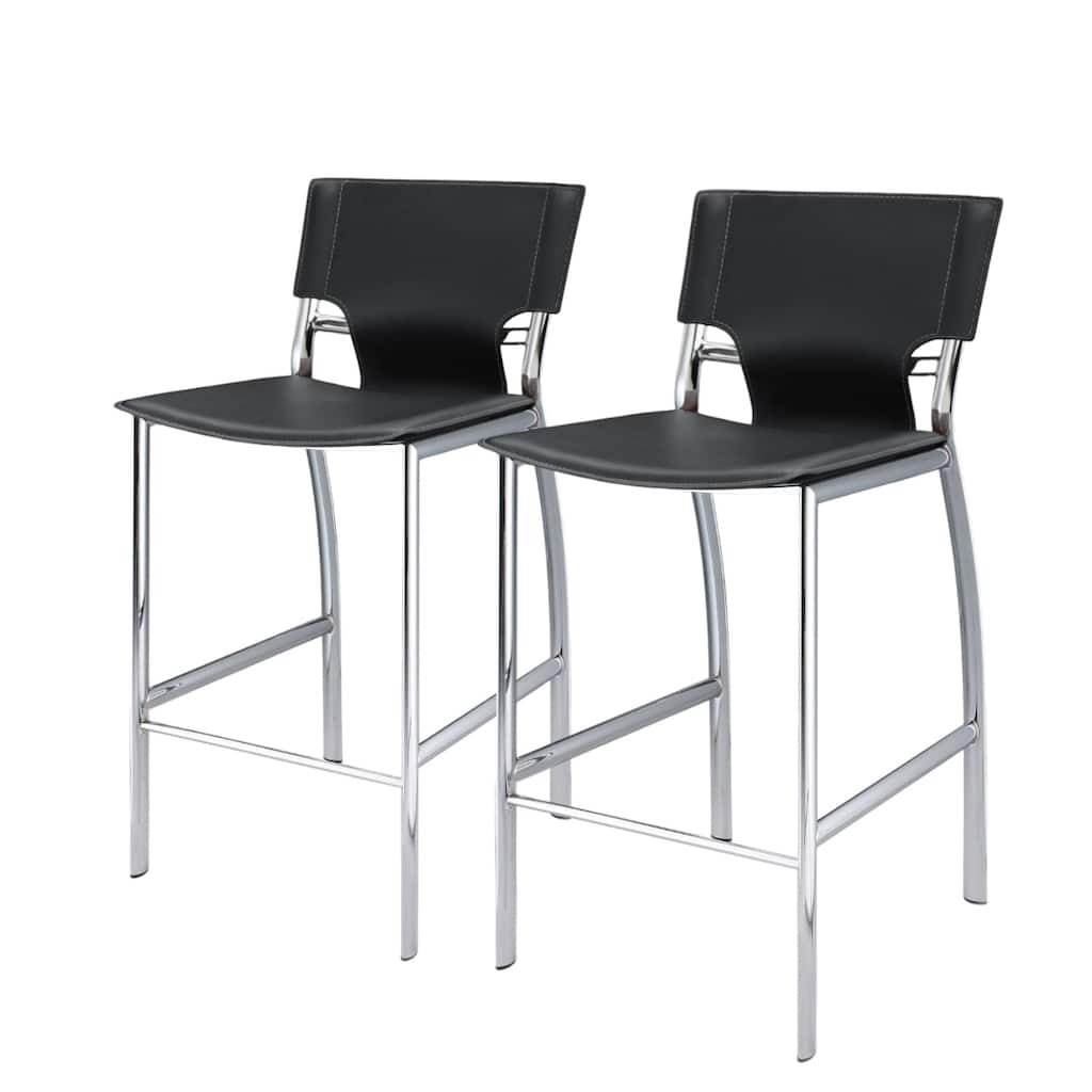 Set of 2 25 Inch Faux Leather Metal Counter Height Bar Chairs - 17” x 17” x 36”