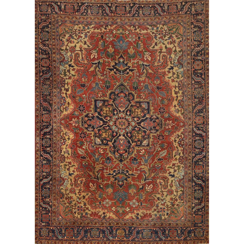 Hand Knotted Oriental 100% Wool Carpet Traditional Floral Oranges & Rust Heriz (serapi) Area Rug - 12' 0'' X 9' 7''