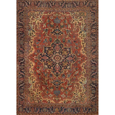 Hand Knotted Oriental 100% Wool Carpet Traditional Floral Oranges & Rust Heriz (serapi) Area Rug - 12' 0'' X 9' 7''