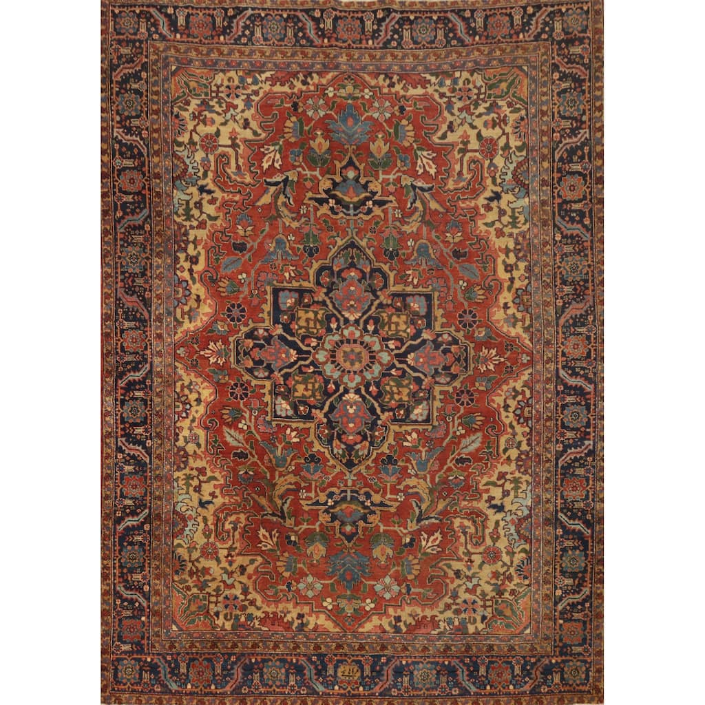 Hand Knotted Oriental 100% Wool Carpet Traditional Floral Oranges & Rust Heriz (serapi) Area Rug - 12' 0'' X 9' 7''