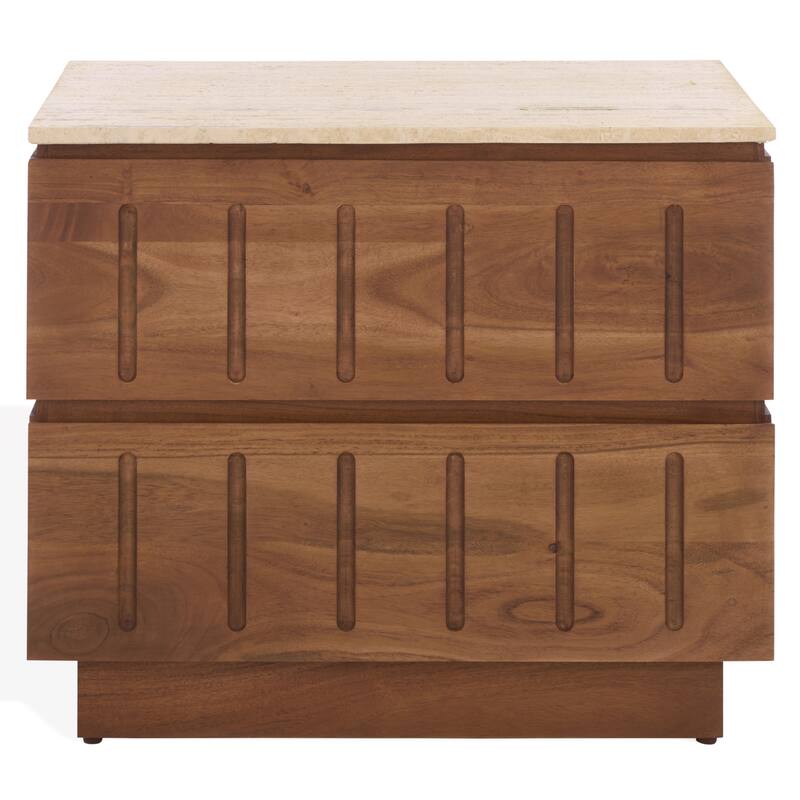 SAFAVIEH Couture Kaylissa Travertine Top 2-Drawer Nightstand - Travertine/Walnut