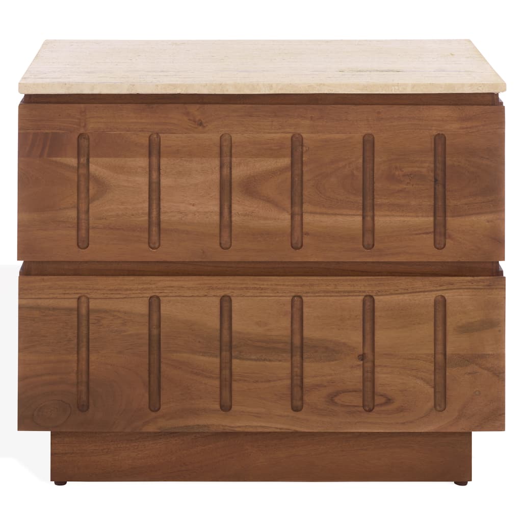 SAFAVIEH Couture Kaylissa Travertine Top 2-Drawer Nightstand