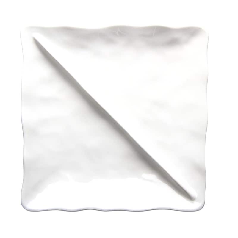 Formoso White Stoneware Square Divided Dish Dinnerware Serving Plate Dishwasher Safe, 10.0 inch