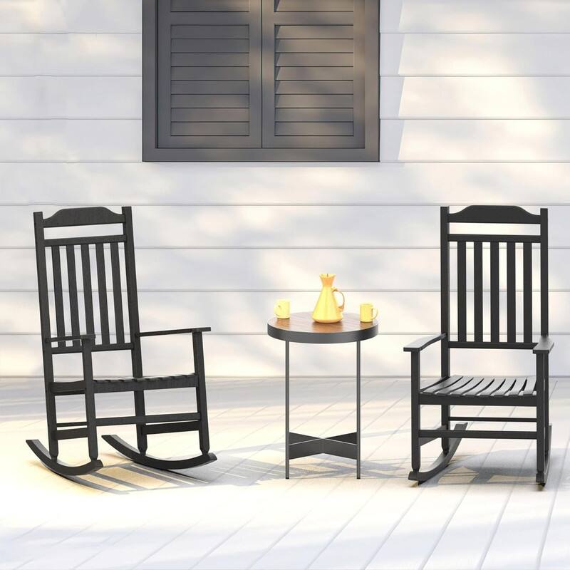 Patio Rocking Chair Outdoor ,Weather Resistant Poly Resin Oversized Porch Rocker,High Back Smooth Design,Indoor Outdoor Use