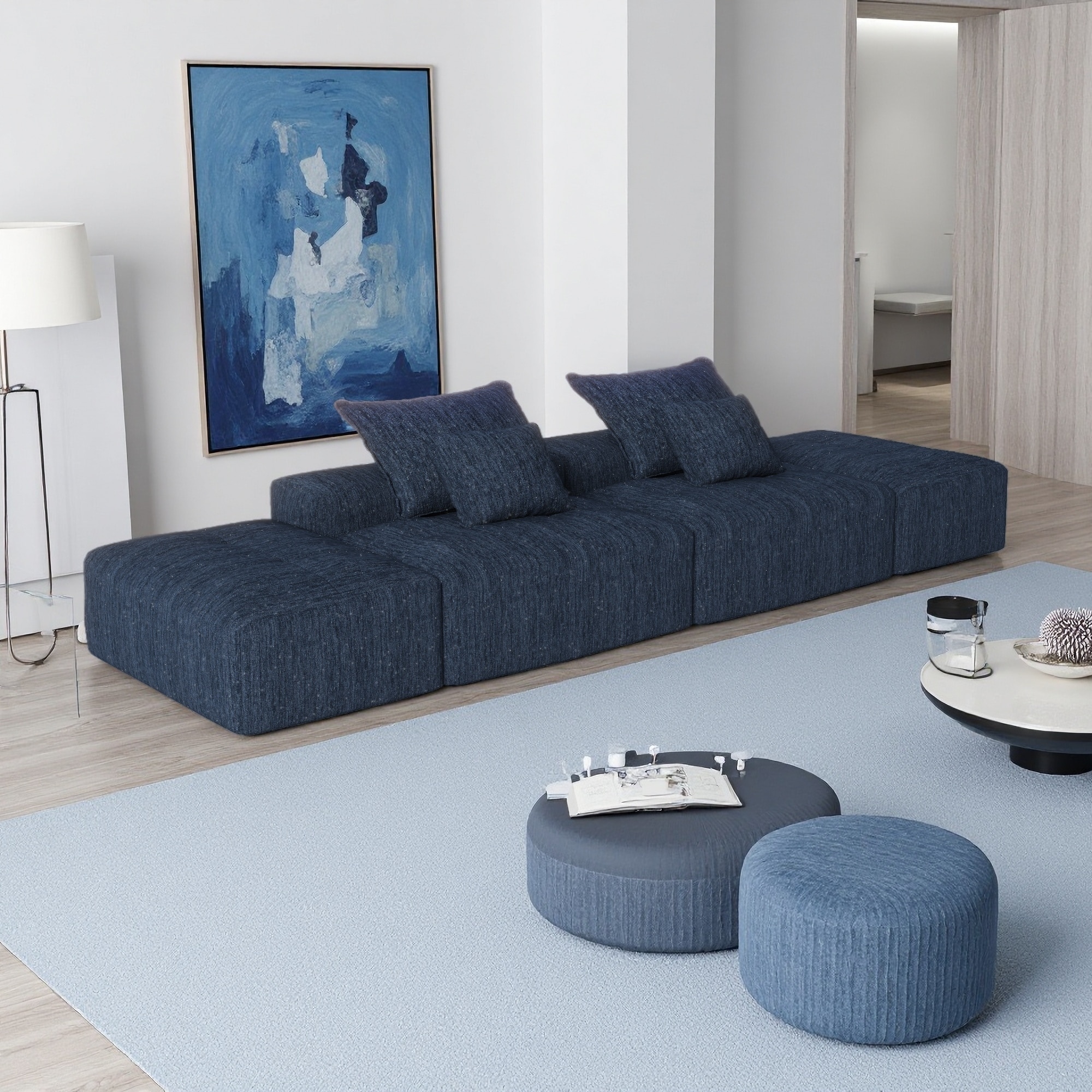 141.73" Sparkling Chenille Modular Sectional Sofa with 2 Ottomans and 4 Pillows (No Assembly Required)