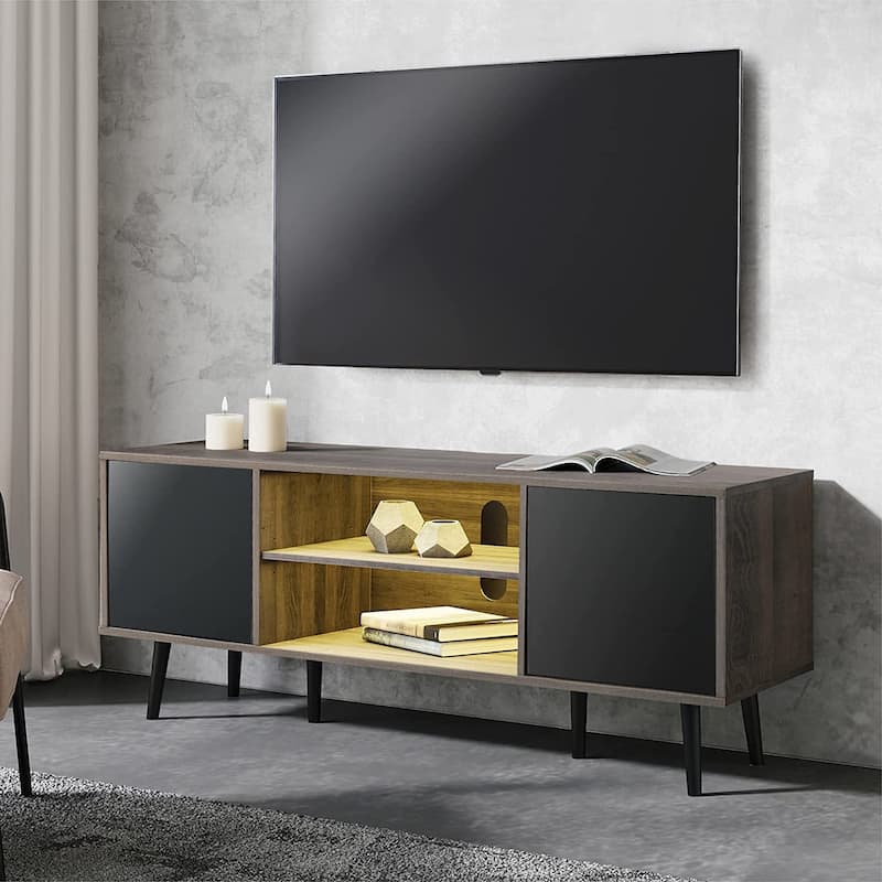 WAMPAT Black/ Brown Mid-century Modern TV Stand