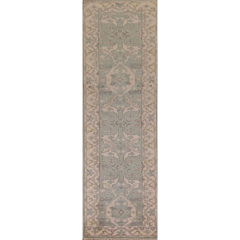 Green Oushak Indian Runner Rug Hand-knotted Wool Carpet - 2'6"x 9'11"