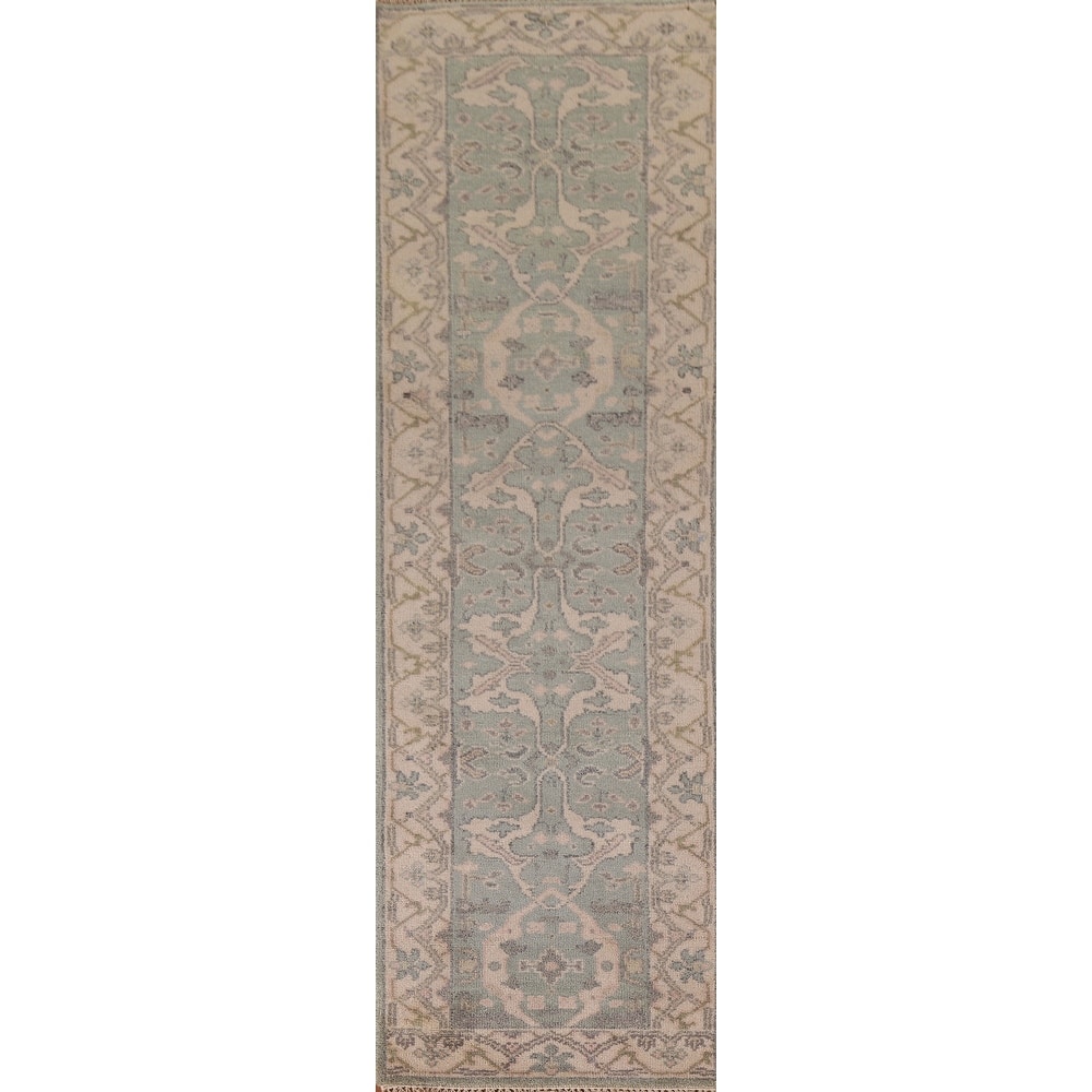 Green Oushak Indian Runner Rug Hand-knotted Wool Carpet - 2'6"x 9'11"