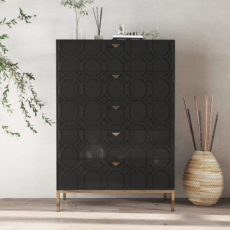 Clihome Wooden 5-Drawer Storage Chest