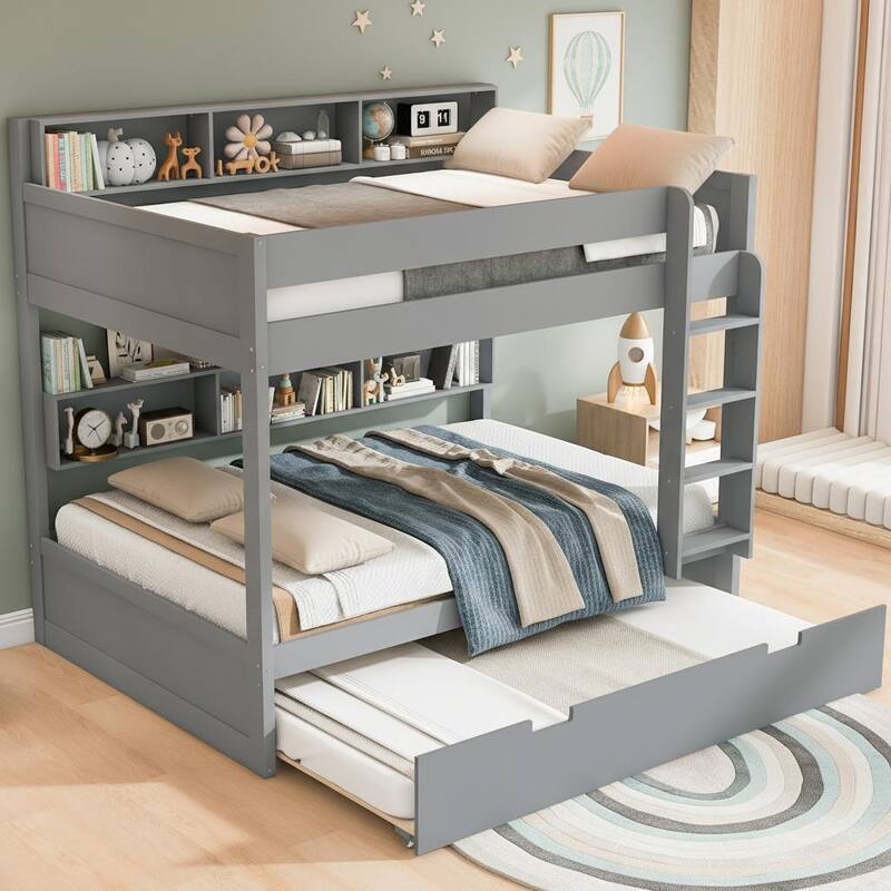 Bunk Bed with Trundle & Dual-Side Storage Shelves by Harper&Bright Designs