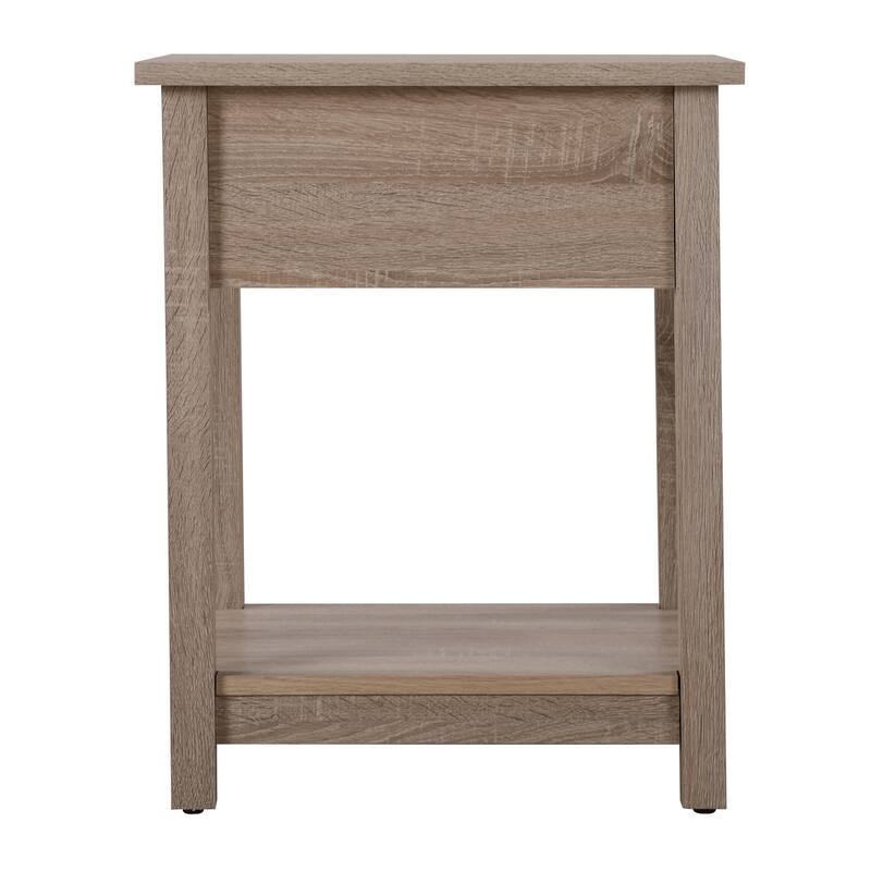 1-Drawer Sandalwood Nightstand with Open Shelf, 24 Inch Ready to Assemble Wood Bedside Table for Storage