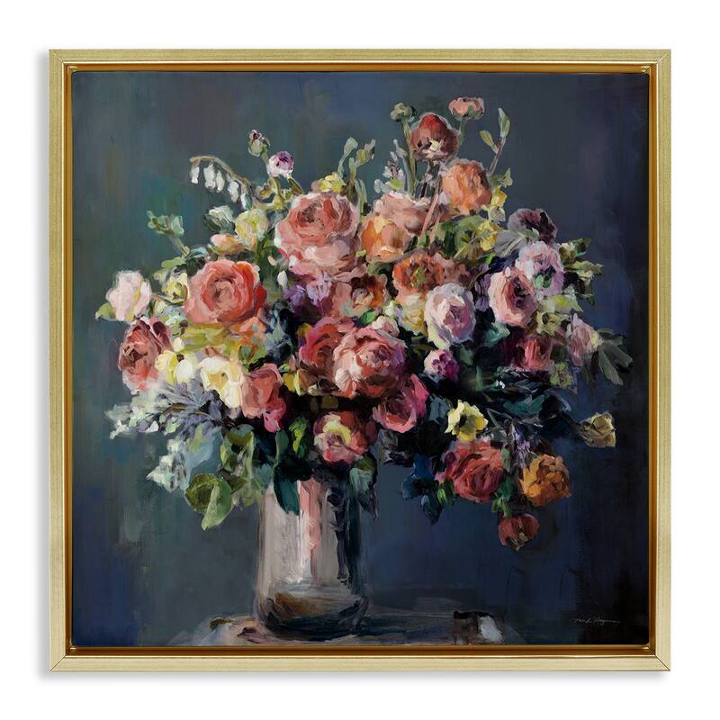 Stupell Abundant Dark Bouquet Framed Floater Canvas Wall Art Design By Marilyn Hageman - 25 x 25 - Gold