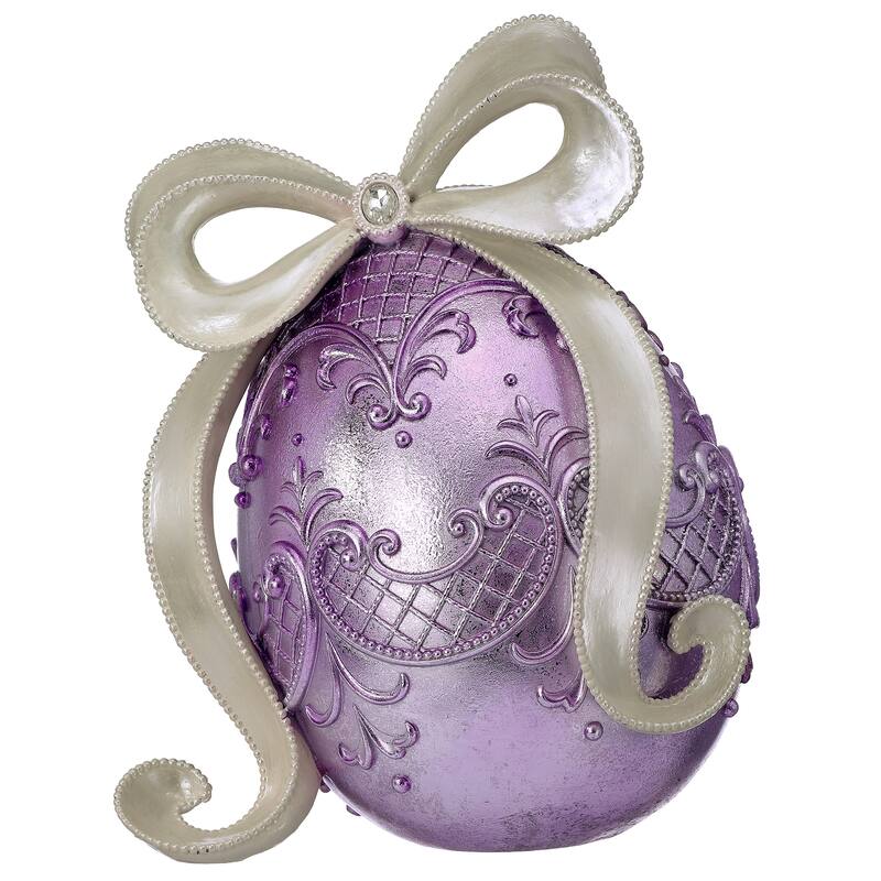 12.5" Resin Egg With Bow And Jewel