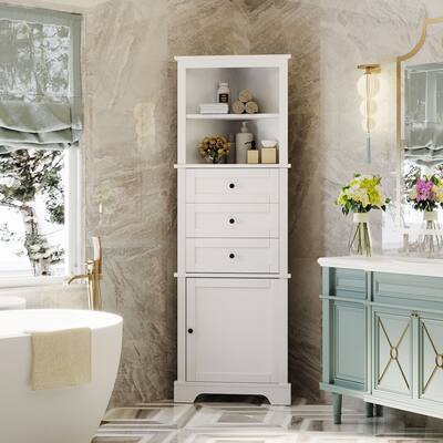 Triangle Tall Cabinet with 3 Drawers and Adjustable Shelves for Bathroom, Kitchen or Living Room
