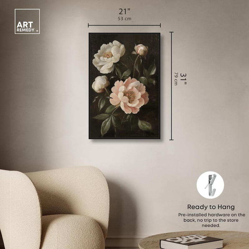 White Peonies in Dark II Canvas by Art Remedy