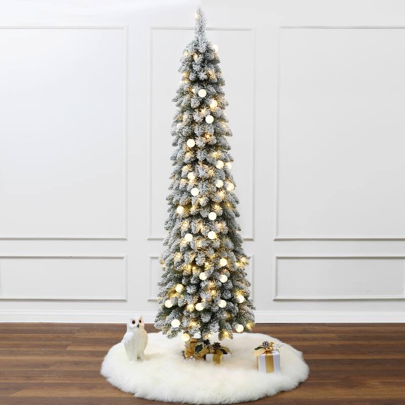 6Ft Pre-Lit Flocked Pencil Artificial Christmas Tree - 72" H x 27.6" Diameter