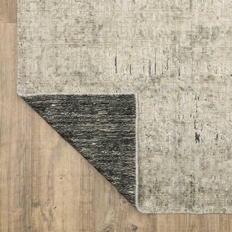 Somerset Textured Abstract Beige/ Charcoal Hand-made Wood Blend Area Rug
