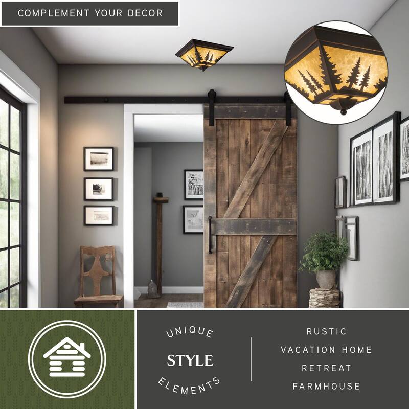 Yosemite Bronze Rustic Tree Square Indoor Outdoor Flush Mount Ceiling Light - 14-in W x 5.75-in H x 14-in D