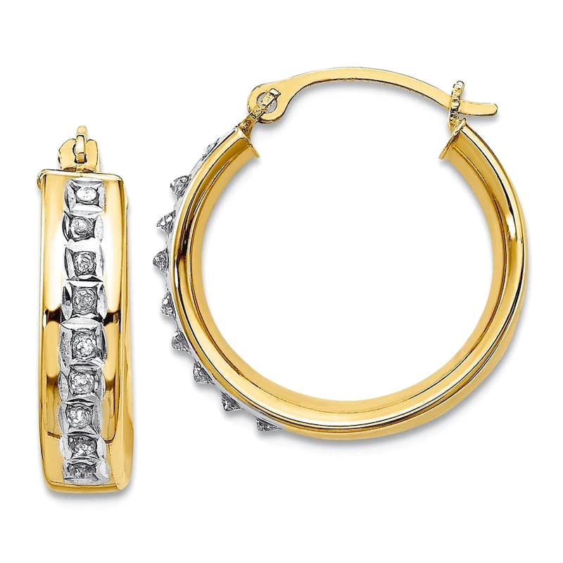 Curata 10k Yellow Gold 18x5mm Real Diamond Accent Hoop Earrings
