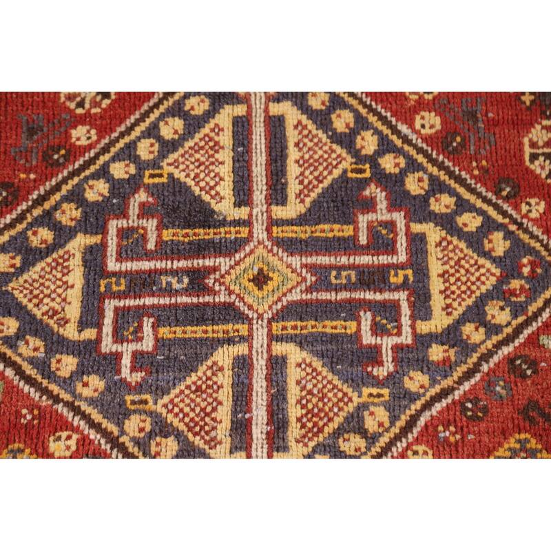 Red Animals Tribal Shiraz Persian Vintage Rug Handmade Wool Carpet - 4'6"x 8'0"