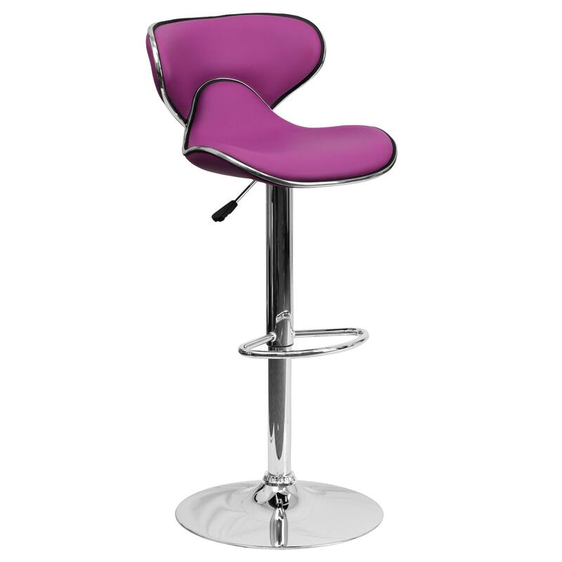 2 Pack Contemporary Mid-Back Vinyl Adjustable Height Barstool with Chrome Base - 16"W x 17.5"D x 34.5" - 43"H