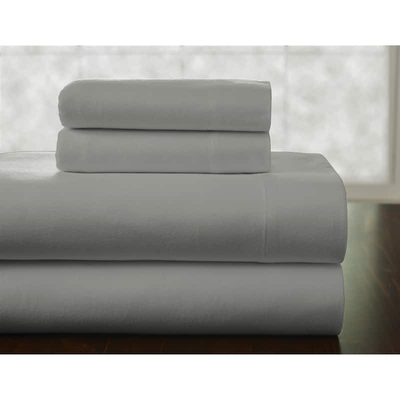 Pointehaven 175 GSM Cotton Flannel Bed Sheet Set with Oversized Sheets - Twin - Heather Grey