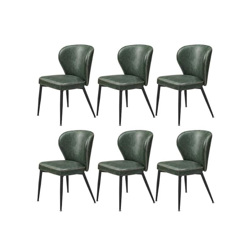 Modern Dining Chairs with Steel Frame and Synthetic Leather Padded Seat - Set of 6 - Forest Green