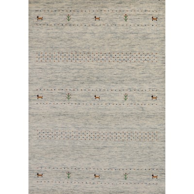 Tribal Gabbeh Oriental Area Rug Beige Handmade Wool Carpet - 4'0" x 5'10"