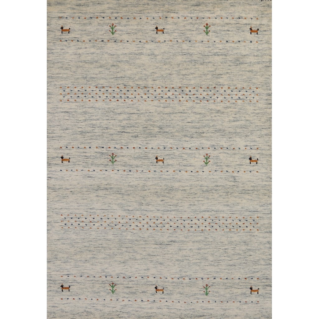 Tribal Gabbeh Oriental Area Rug Beige Handmade Wool Carpet - 4'0" x 5'10"