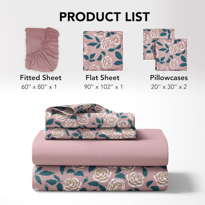 Deconovo Recycled Roses Bouquet Bedroom Sheet Set 4 Pieces