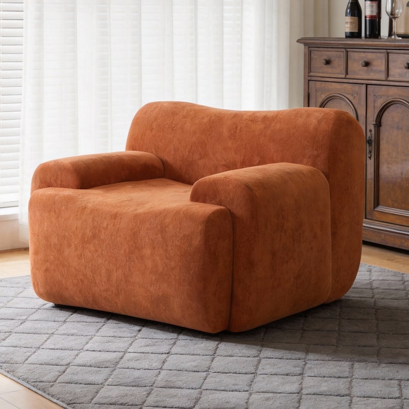 Chenille Accent Chair, Comfy Cloud Sofa Chair, Modern Armchair Boneless Reading Chairs - Orange