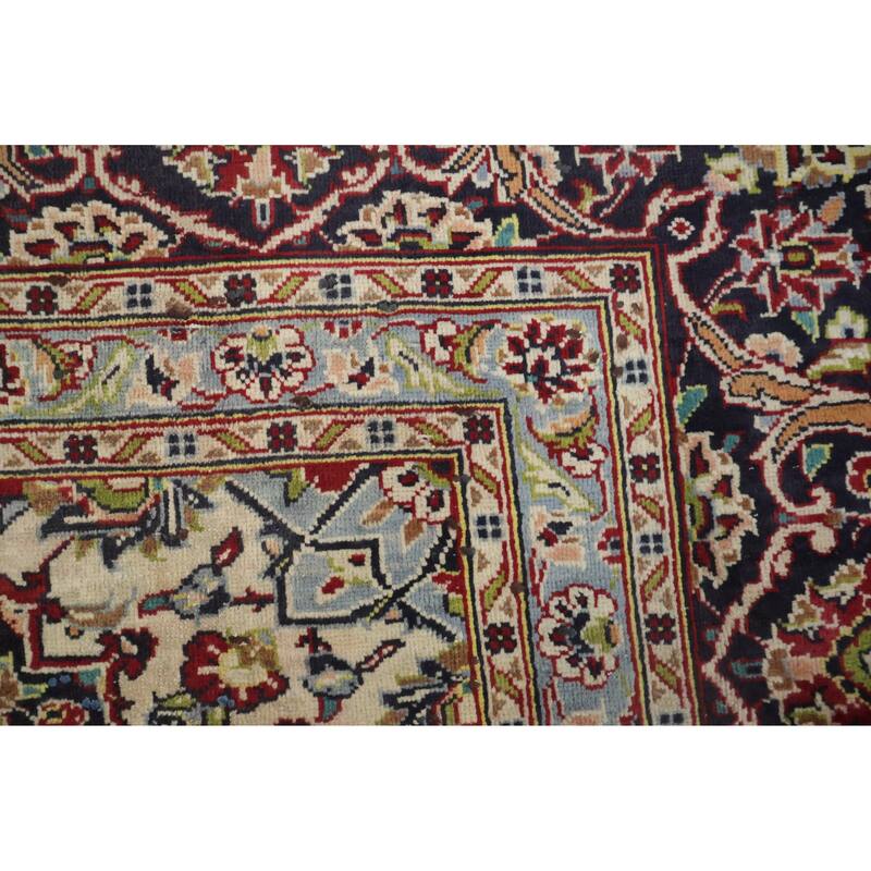 Hand Knotted Oriental 100% Wool Carpet Traditional Floral Red Kashan Area Rug - 12' 7'' X 9' 1''