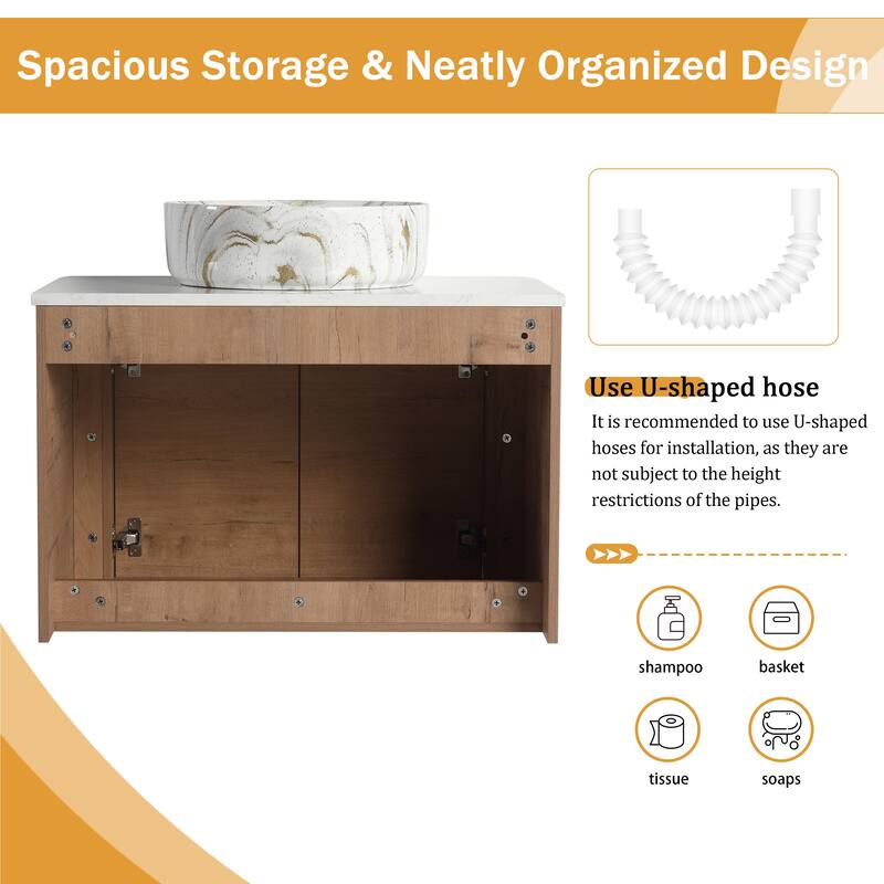Malwee 24"/30" Floating Bathroom Vanity, Wall Mounted Bathroom Vanity with Ceramic Sink and Soft Close Door