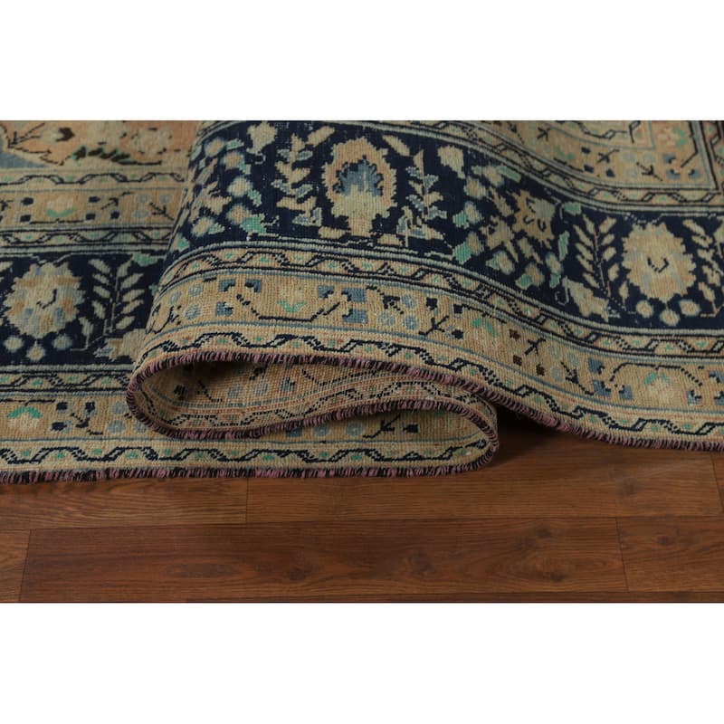 Medallion Mashad Persian Vintage Area Rug Handmade Wool Carpet - 7'11"x 11'1"