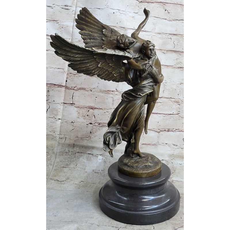 Signed Mercie Messenger Of God Protector Of Life Bronze Sculpture Angel Statue