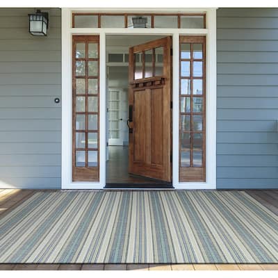 Samantha Sand Stripe Blue- Beige Indoor/ Outdoor Area Rug