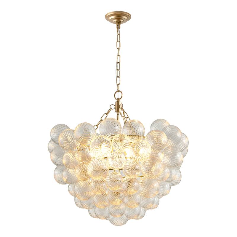 Modern Light Chandelier with Threaded Clear Glass Globe Shade Adjustable Height, for Living Room Dining Room, Kitchen