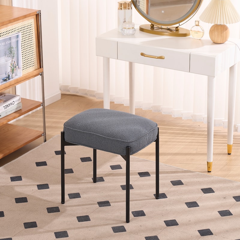 Single Rectangle Ottoman Tufted Lamb Fleece Foot Stool