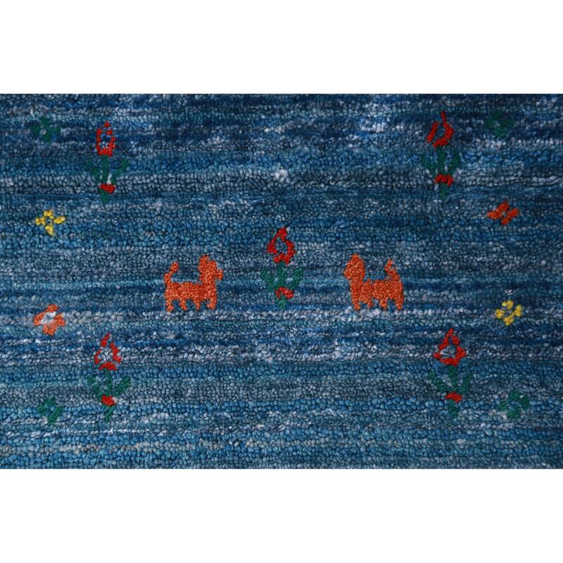 Hand Knotted Oriental 100% Wool Carpet Tribal Tribal Navy Blue & Blues Gabbeh Area Rug - 9' 10'' X 7' 10''