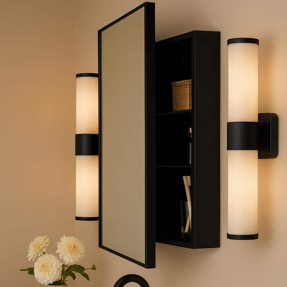 TEHOME Velin Recessed and Surface Mount Bathroom Medicine Cabinet with Mirror Square Cornered Metal Framed Rounded Rectangle